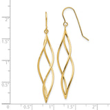 10k Yellow Gold Dangle Earrings, Twisted Marquise Shape, Polished Drop Design for Women