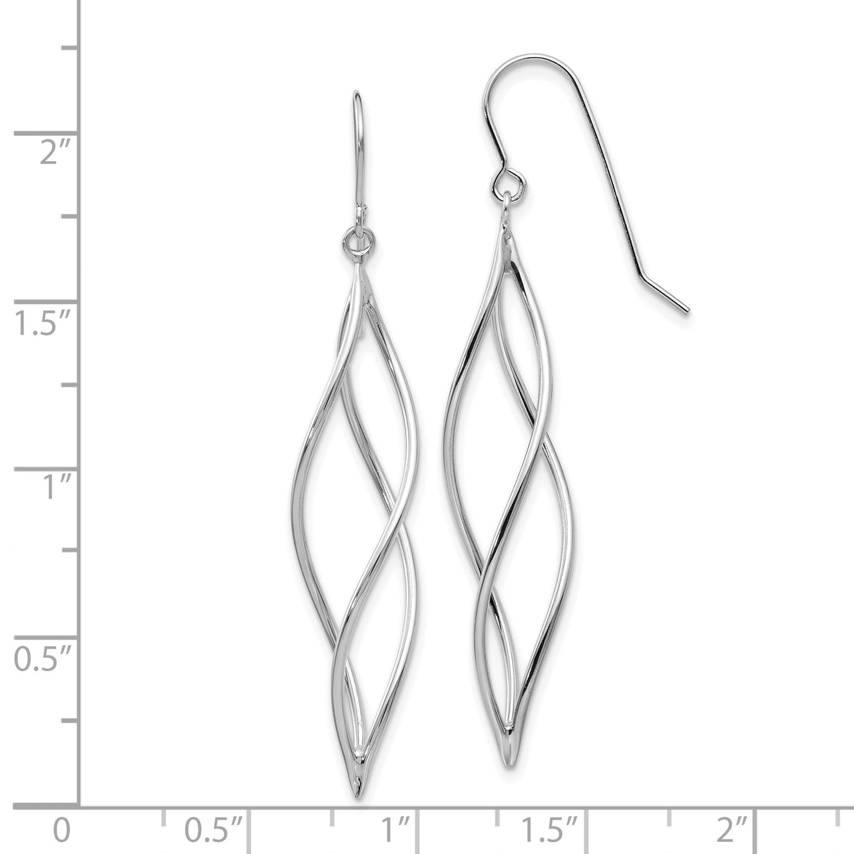 10k White Gold Dangle Earrings with Twisted Open Marquise Design, Lightweight Drop Style