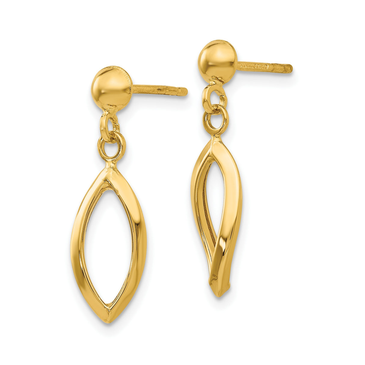 10k Yellow Gold Dangle Earrings with Open Marquise Ichthys Christian Fish Design