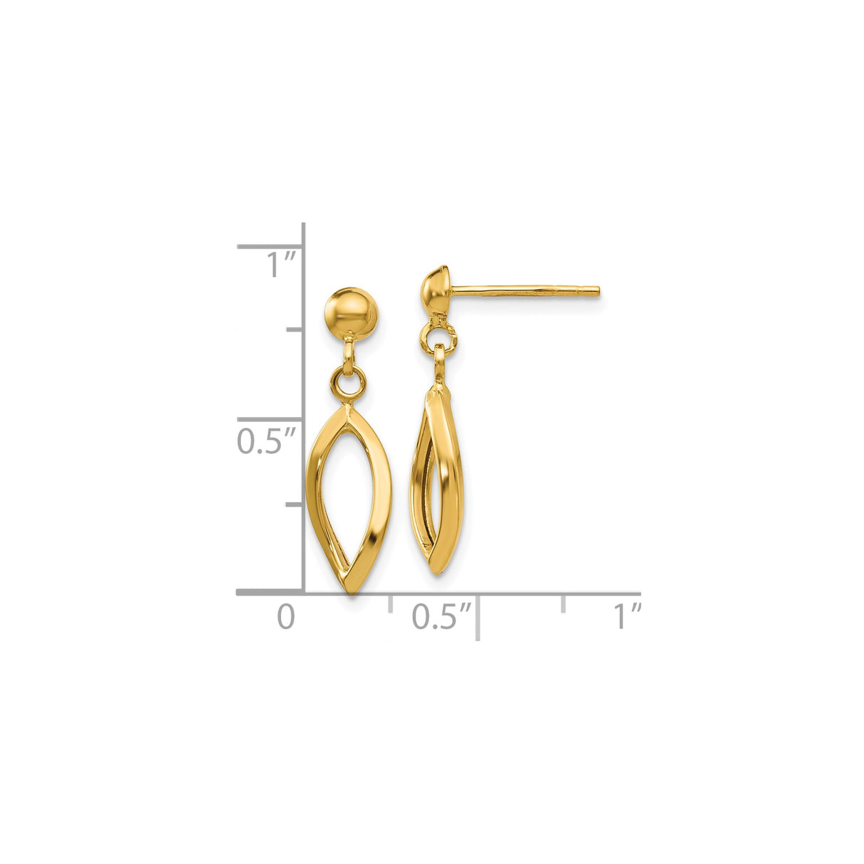10k Yellow Gold Dangle Earrings with Open Marquise Ichthys Christian Fish Design