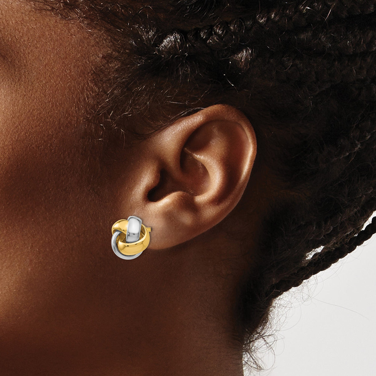 10K Two Tone Gold Love Knot Stud Earrings Symbolizing Unity