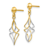 10k Two-Tone Gold Dangle Earrings with Abstract Open Twist Design for Women