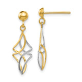 10k Two-Tone Gold Dangle Earrings with Abstract Open Twist Design for Women