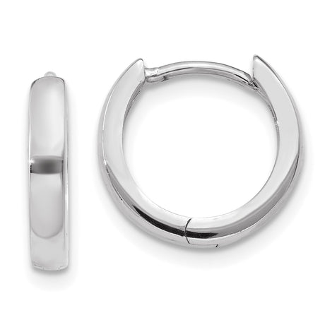 10k White Gold Hoop Earrings, Hinged Minimalist Polished Design for Men and Women