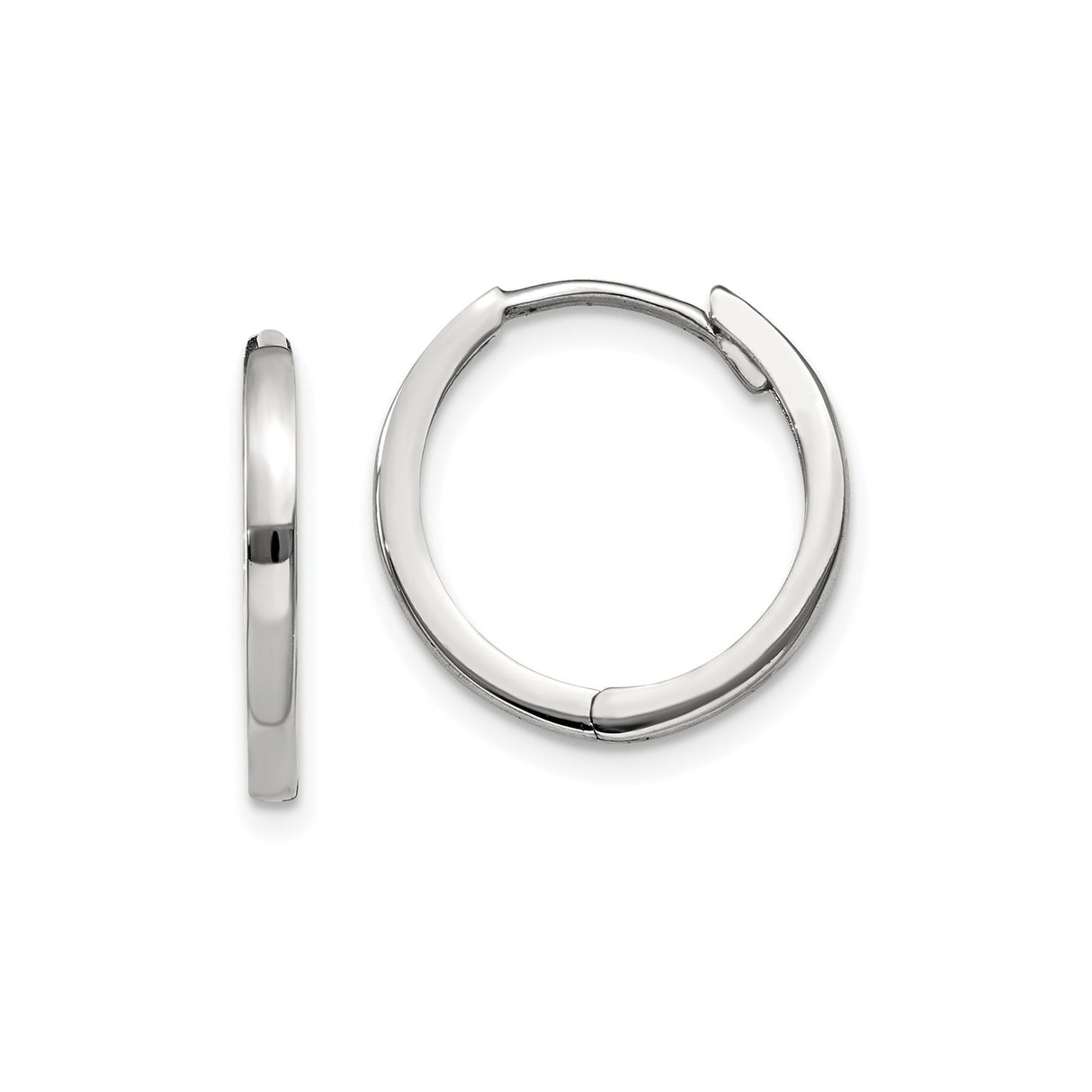 10k White Gold Hoop Earrings, Polished Finish, Minimalist Unisex Design