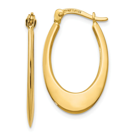 10k Yellow Gold Teardrop Hoop Earrings, Lightweight Polished Oval Minimalist Design