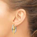 10k Two Tone Gold Twisted Oval Hoop Earrings with Interwoven Bands, Lightweight Modern Design