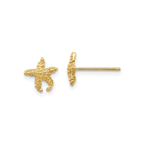 10k Yellow Gold Starfish Stud Earrings, Textured Nautical Sea Life Design for Women