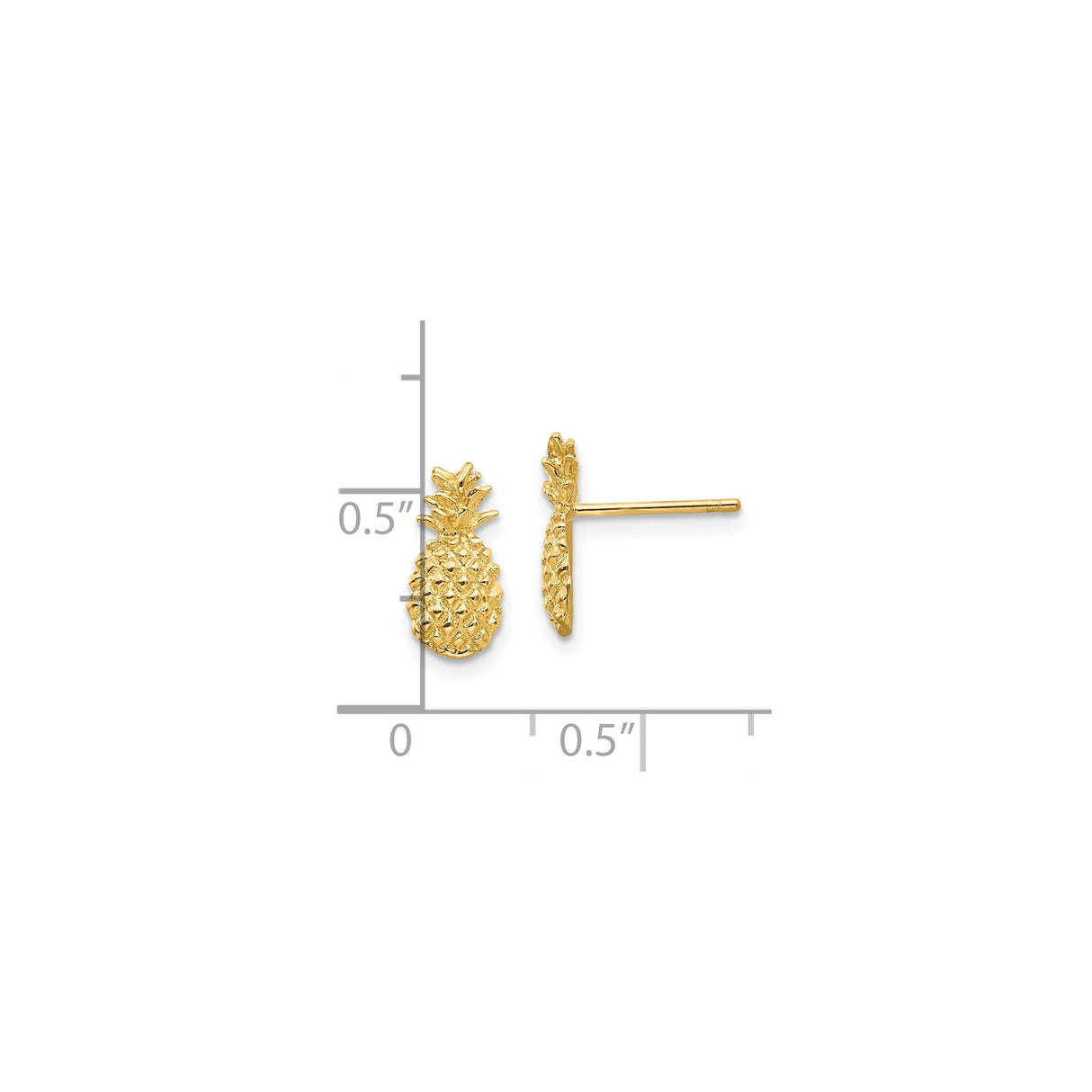 10k Yellow Gold Pineapple Stud Earrings, Textured Tropical Fruit Design, Summer Vacation Style