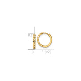 10k Yellow Gold Hoop Earrings, Small Textured Diamond Cut Design, Hinged Back, Lightweight