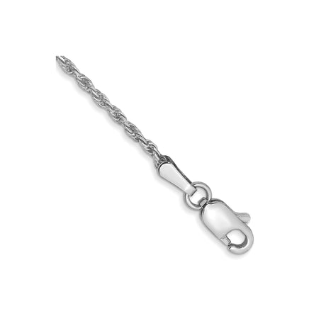 10K White Gold 1.3 mm Rope Chain Anklet, Polished