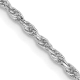 10K White Gold 1.6 mm Rope Chain Necklace, Polished detail view