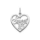 10k White Gold Heart Pendant, Sweet 16 Script Charm, Milestone Birthday Jewelry for Girls