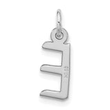 10k White Gold Initial E Pendant, Slanted Block Letter Charm with Polished Finish
