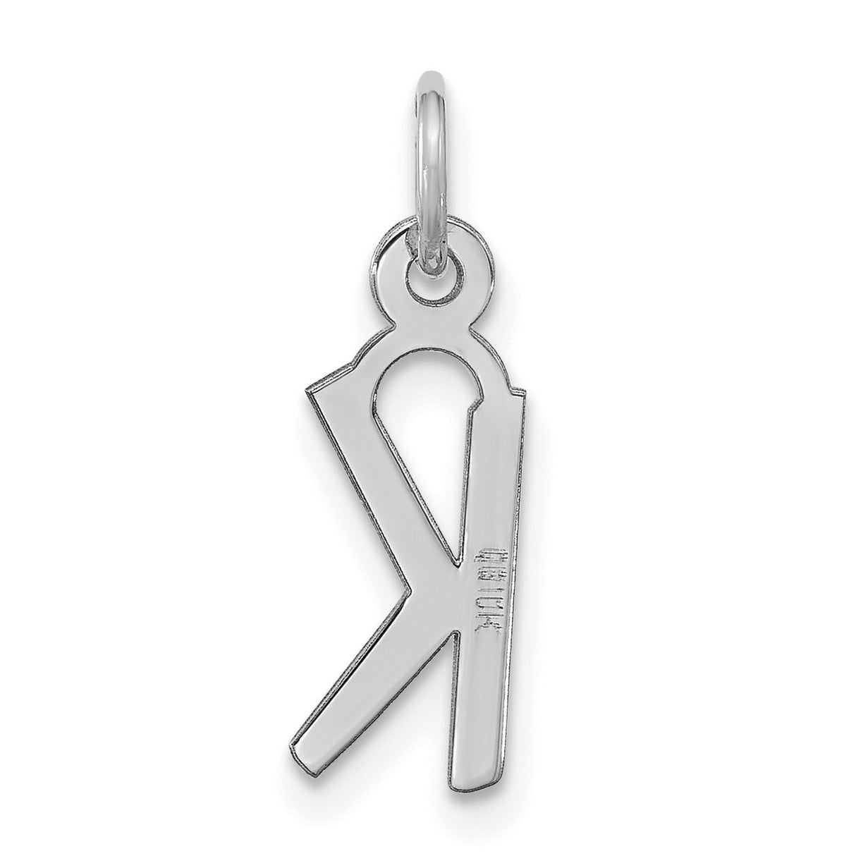 10k White Gold Letter R Pendant, Polished Initial Charm, Modern Monogram Jewelry
