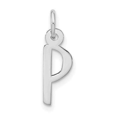 10k White Gold Letter P Pendant Charm, Polished Lowercase Initial for Women or Unisex