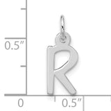 10k White Gold Initial R Pendant Charm, Block Letter Design, Polished Finish