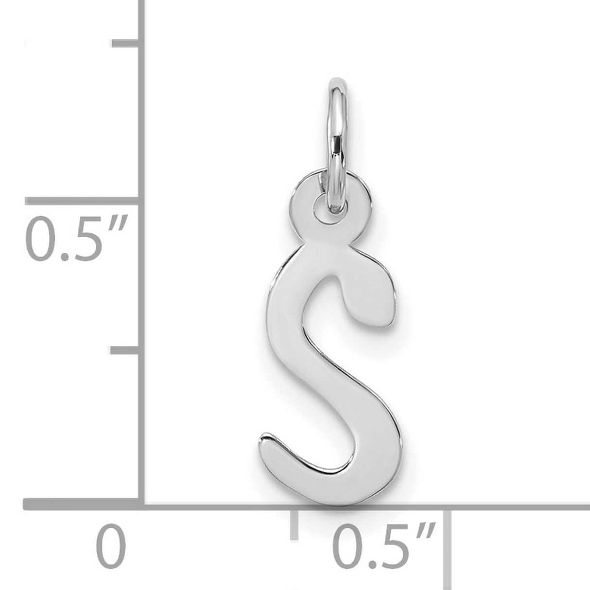 10k White Gold Initial S Pendant, Script Letter Charm, Polished Monogram Jewelry for Women