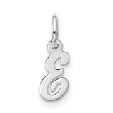 10k White Gold Script Initial E Pendant, Polished Letter Charm, Dainty Monogram Jewelry for Women