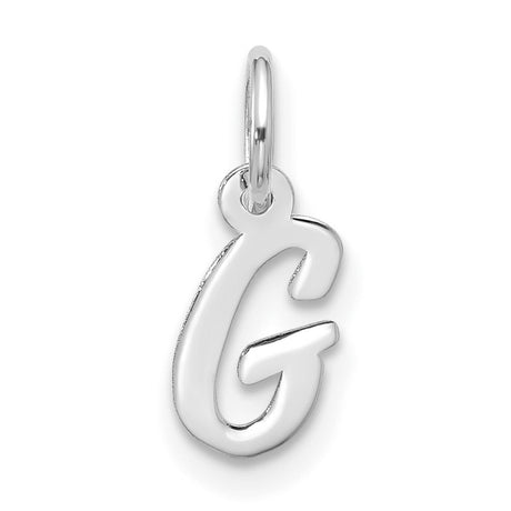 10k White Gold Script Letter G Pendant, Polished Monogram Charm for Women or Unisex Wear