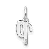10k White Gold Initial Pendant, Script Letter P Charm, Polished Monogram Design for Women