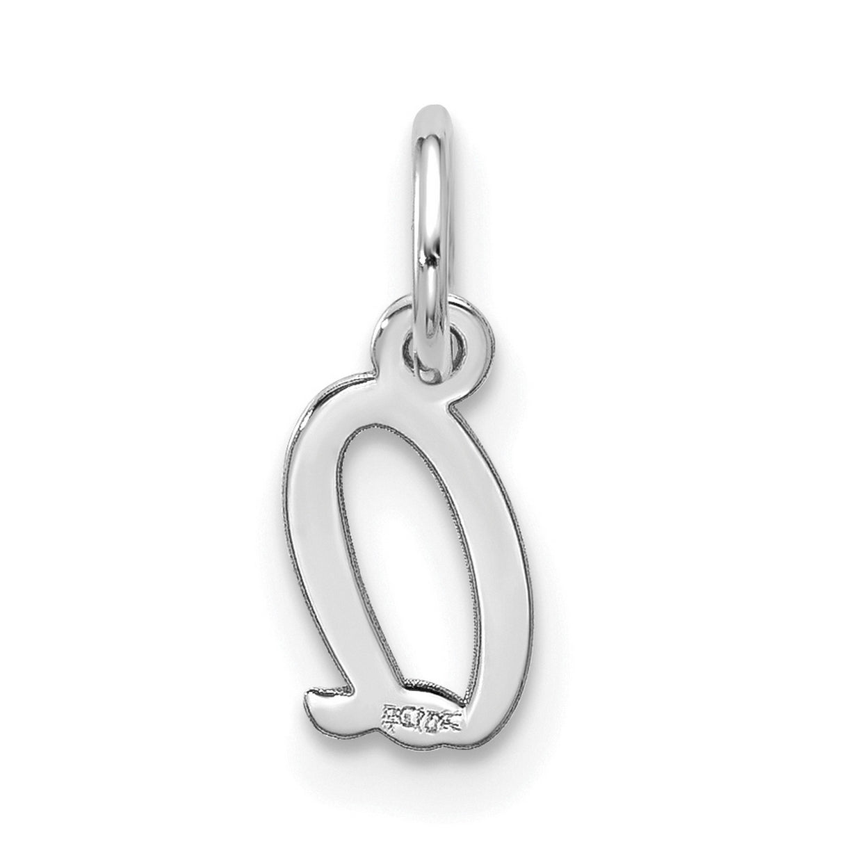 Small Script Initial Q Charm Pendant in Real 10k White Gold