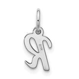 10k White Gold Letter R Pendant, Polished Script Initial Charm for Women