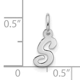 10k White Gold Script Initial S Pendant Charm, Flowing Cursive Letter Design