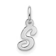 10k White Gold Script Initial S Pendant Charm, Flowing Cursive Letter Design