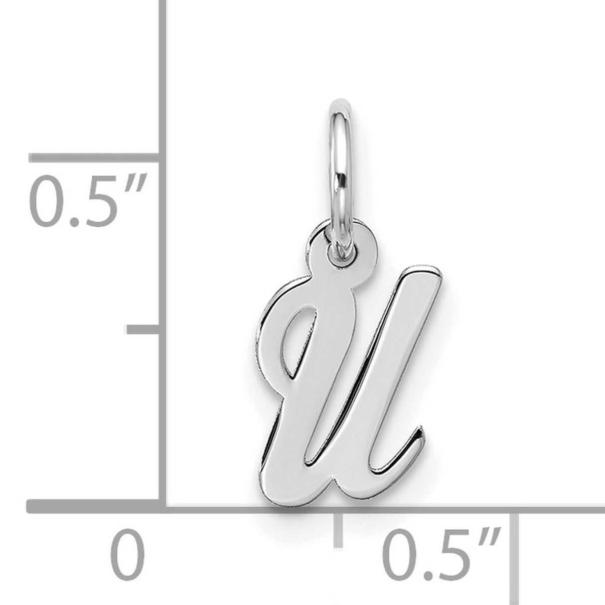 Small Script Initial U Charm Pendant in Real 10k White Gold