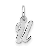 Small Script Initial U Charm Pendant in Real 10k White Gold