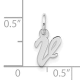 10k White Gold Script Letter V Pendant, Polished Cursive Initial Charm for Women