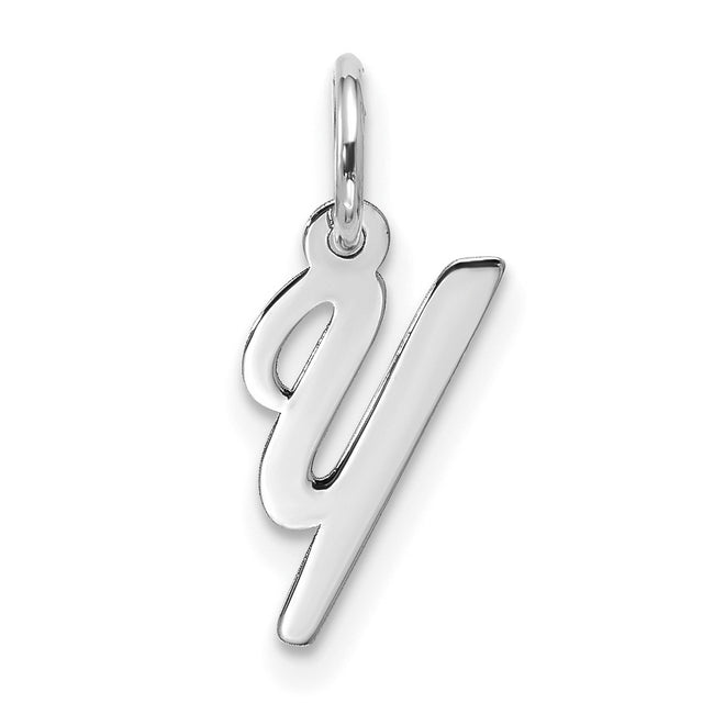 Small Script Initial Y Charm Pendant in Real 10k White Gold