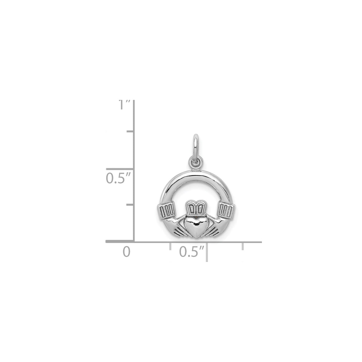 10k White Gold Claddagh Pendant with Heart, Hands and Crown, Irish Celtic Symbol