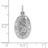 Saint Christopher Protect Us Words Five Star Oval Charm Pendant in Real 10k White Gold