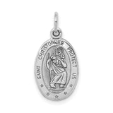 Saint Christopher Protect Us Words Five Star Oval Charm Pendant in Real 10k White Gold