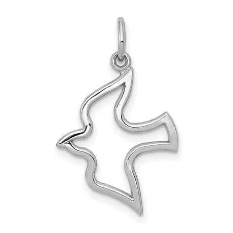 10k White Gold Dove Pendant, Open Outline Christian Symbol of Peace and Holy Spirit for Women