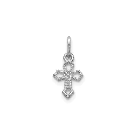 10k White Gold Cross Pendant with Textured Design, Minimalist Religious Charm for Men and Women