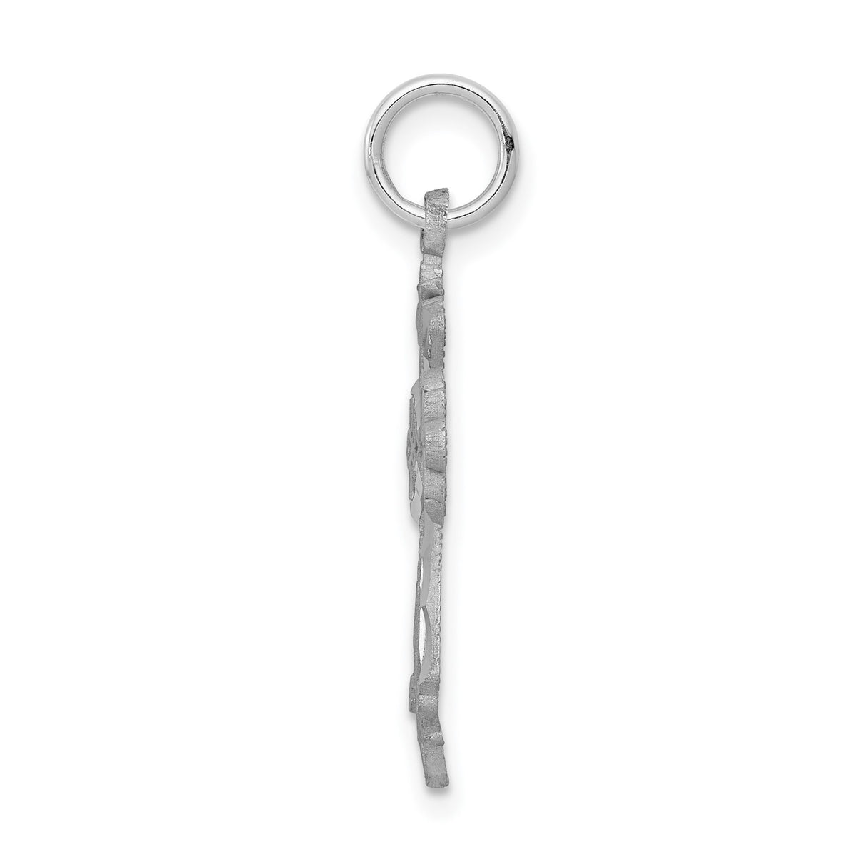 10k White Gold Cross Pendant with Filigree and Diamond Cut Details, Vintage Style Faith Jewelry