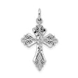 10k White Gold Cross Pendant with Filigree and Diamond Cut Details, Vintage Style Faith Jewelry