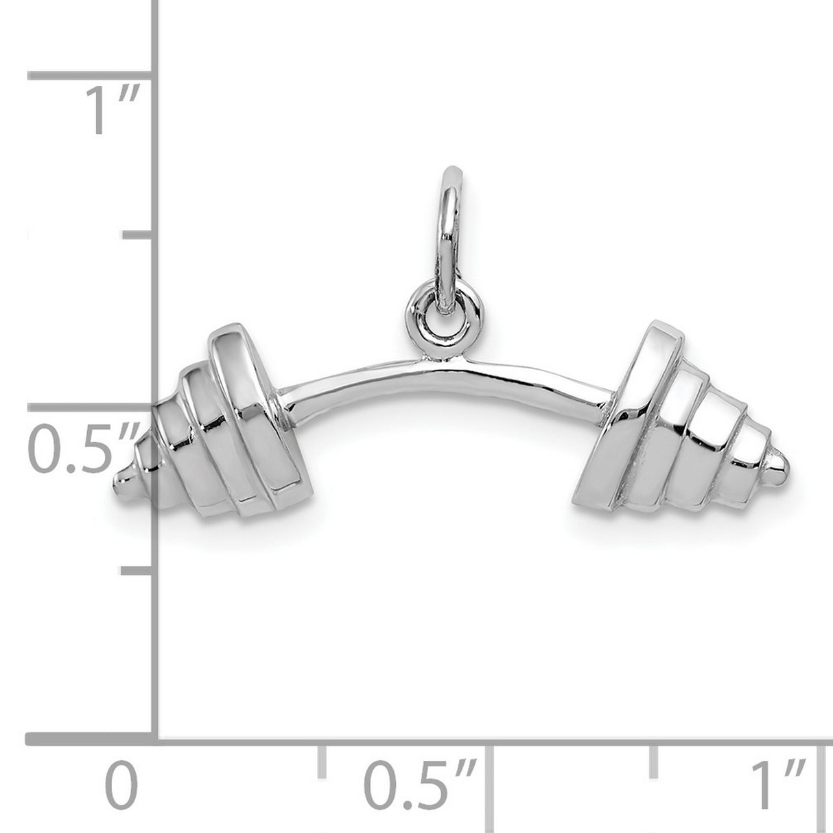 10k White Gold Barbell Pendant, Polished Fitness Charm with Weightlifting Design