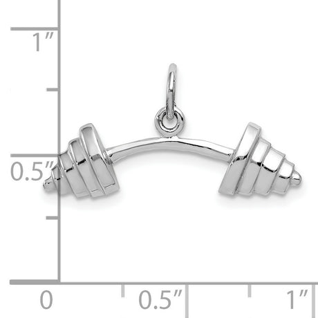 10k White Gold Barbell Pendant, Polished Fitness Charm with Weightlifting Design