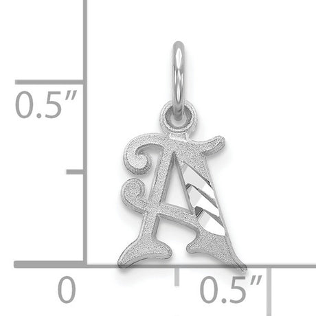 10k White Gold Initial A Pendant, Script Letter Charm with Polished Accents
