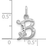 10k White Gold Initial B Pendant, Script Letter Charm with Polished and Textured Finish
