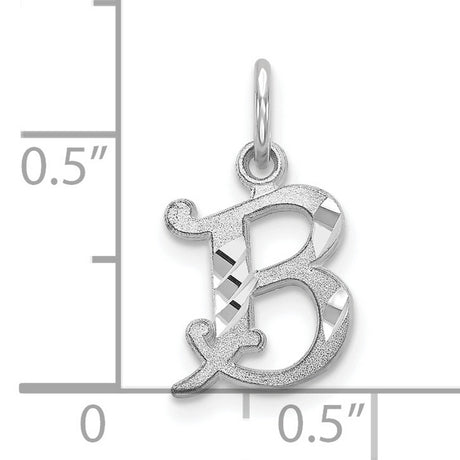 10k White Gold Initial B Pendant, Script Letter Charm with Polished and Textured Finish