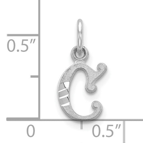 Diamond-cut Initial C Charm Pendant in Real 10k White Gold