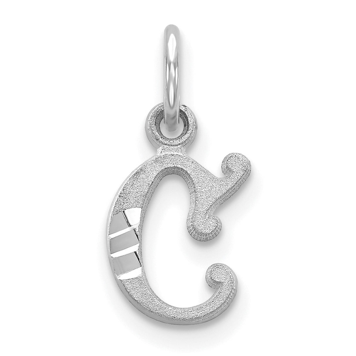 Diamond-cut Initial C Charm Pendant in Real 10k White Gold
