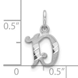 10k White Gold Initial D Pendant, Script Letter Design with Polished and Textured Finish