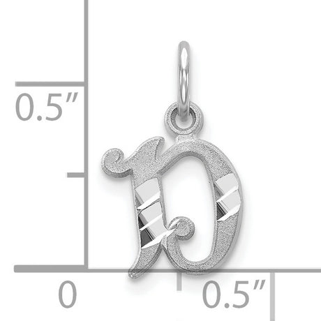 10k White Gold Initial D Pendant, Script Letter Design with Polished and Textured Finish