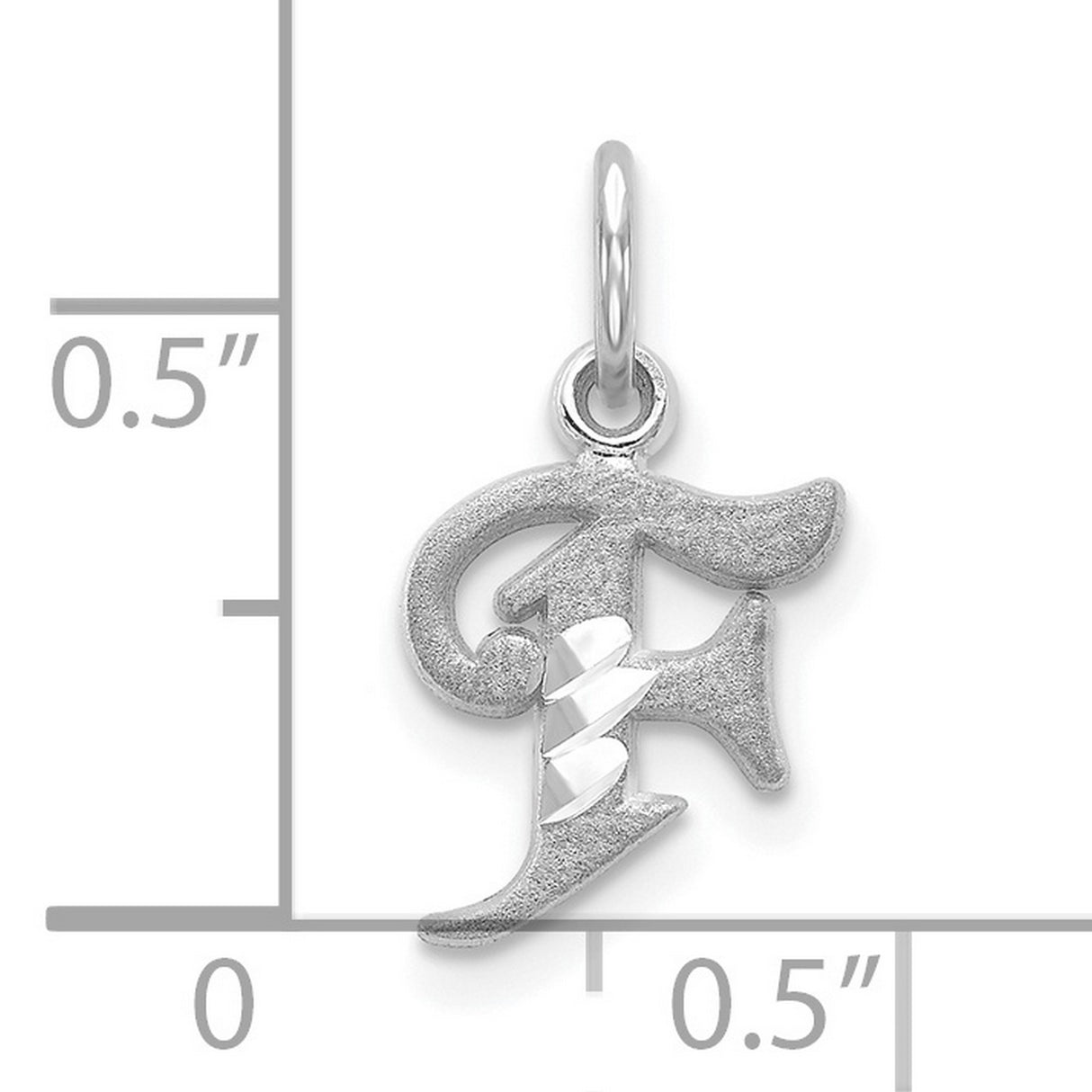 10k White Gold Initial F Pendant, Polished and Textured Monogram Letter Charm